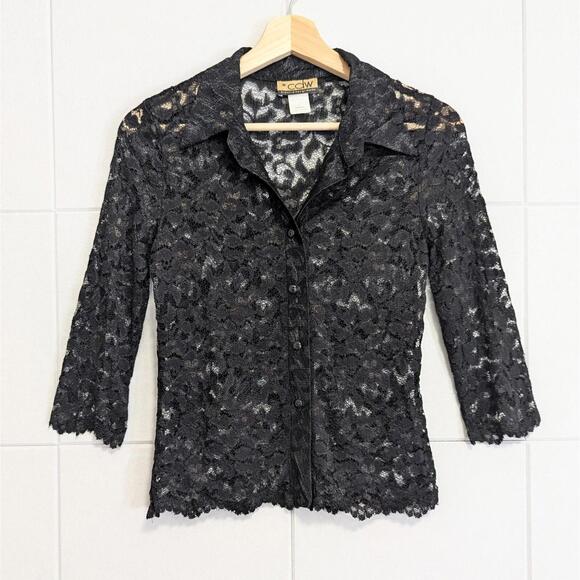 Vintage 90s y2k collared button front romantic lace blouse - Picture 1 of 7